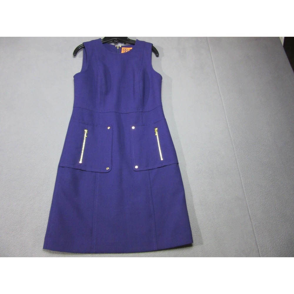 Tory Burch Dress Womens 4 Purple Wool Blend Sleeveless Sheath Pockets Back Zip